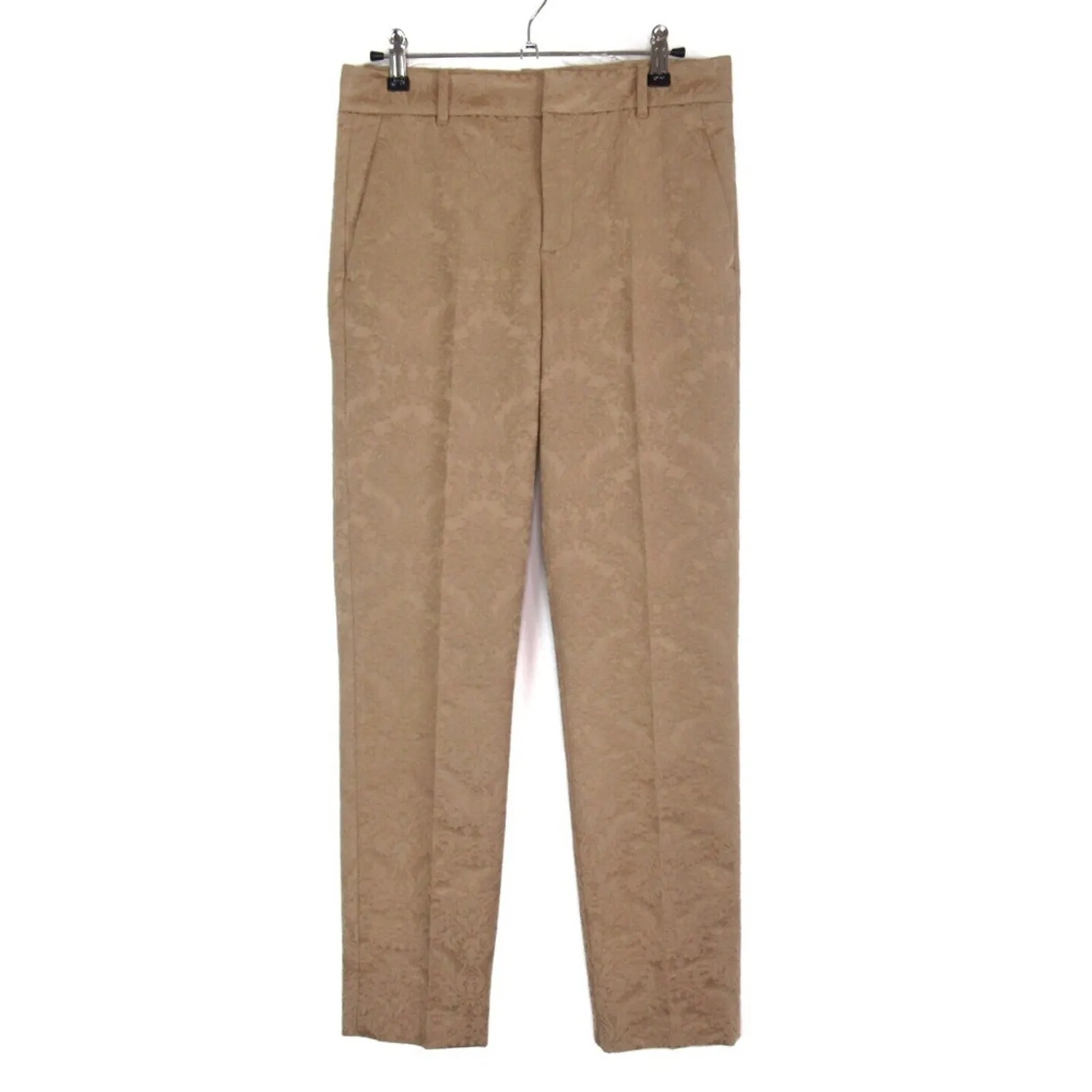 ZARA Slim Leg Floral Jacquard Pants Trousers in Golden Tan Women’s Size XS - Image 2