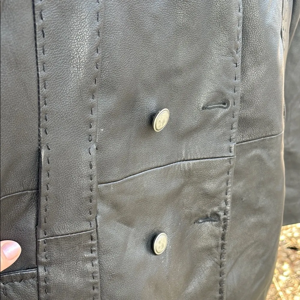 Vakko Black Leather Trench Coat Full - Image 3