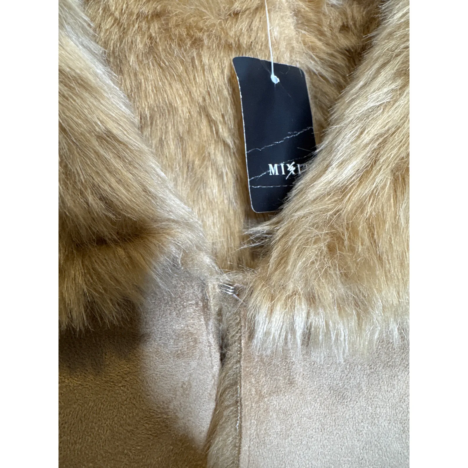 NWT Mixit Retro Faux Suede Fur large shawl collar Jacket coat Camel Brown large - Image 9