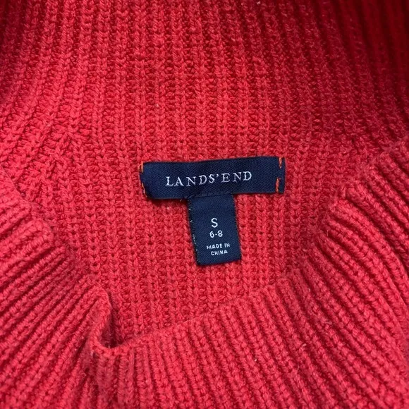 Lands' End Striped Knit Sweater Womens Small Red Pink Mock Neck Long Sleeve Work - Image 4