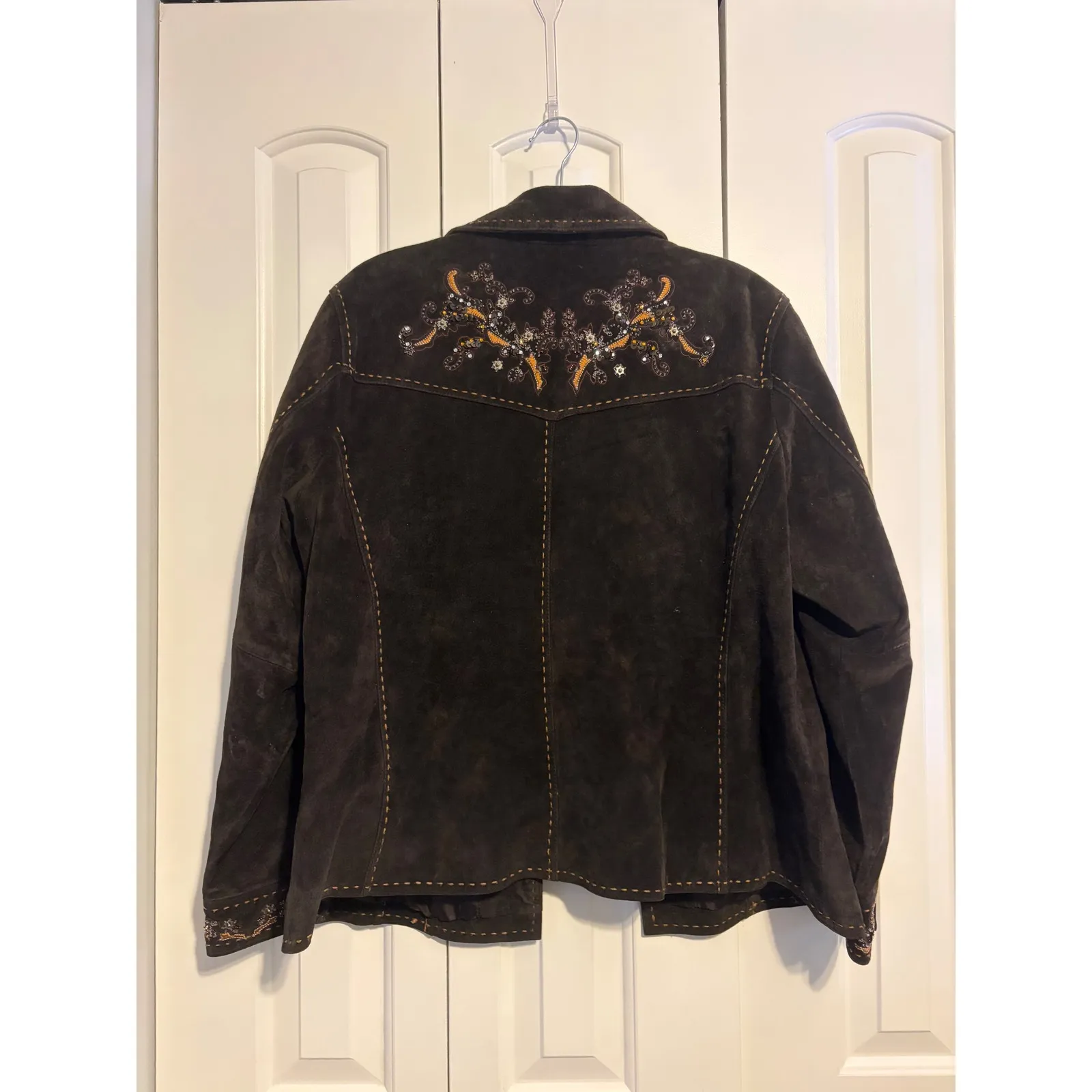 Coldwater Creek Brown Suede Beaded Embroidered Western Style Jacket Women's 2X - Image 11