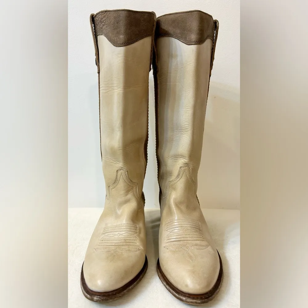 Sendra Handmade Leather Cowboy Boots in Cream and Brown Size 6.5 - Image 3