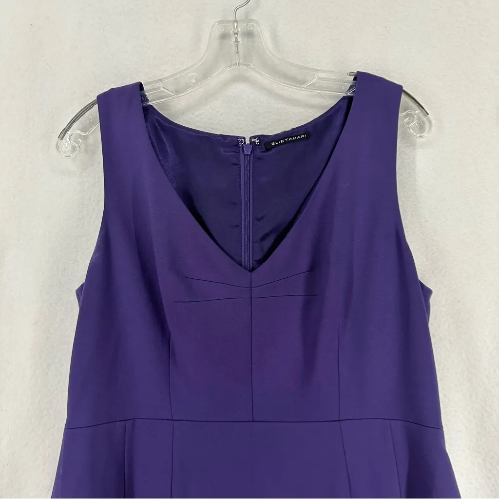 Elie Tahari Sleeveless Midi V Neck Dress Cocktail Womens Large Purple - Image 2