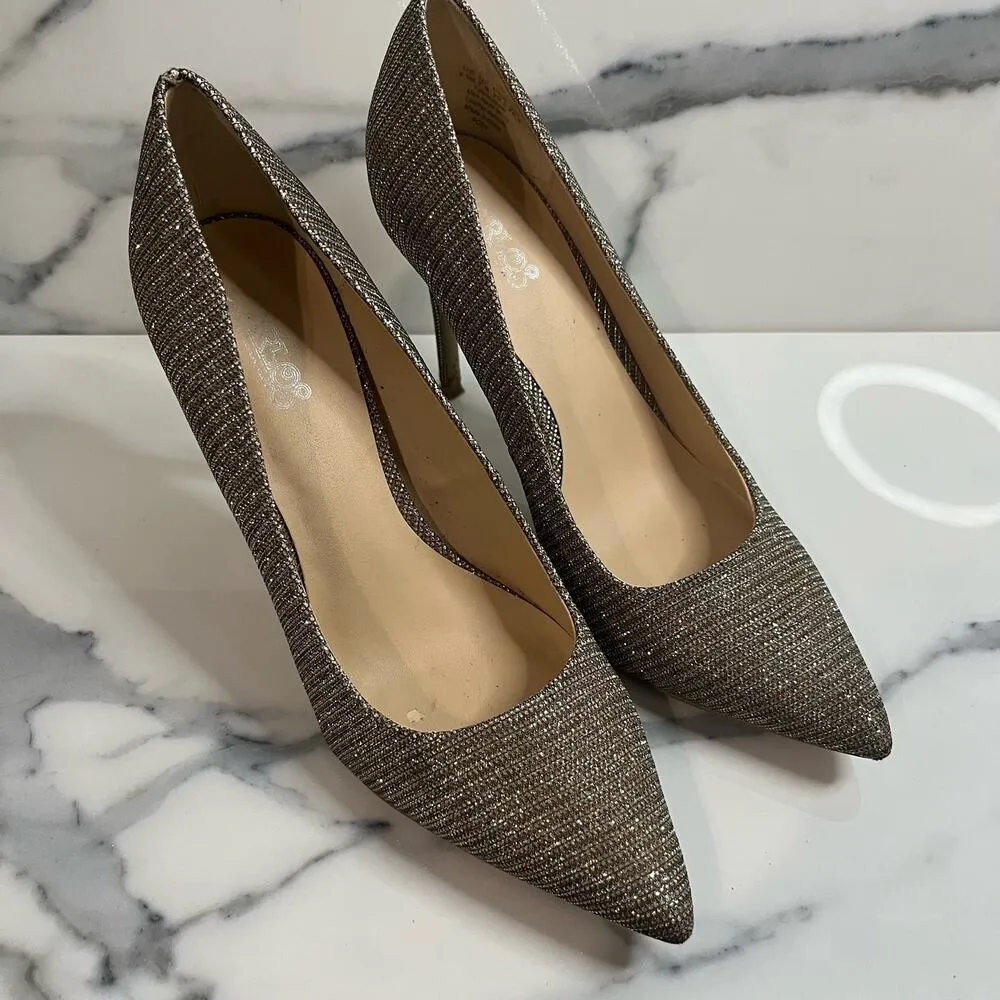 Carlos by Carlos Santana Women's Gold Silver Bling Pointed Toe Posy Heels Sz 9.5 - Image 3