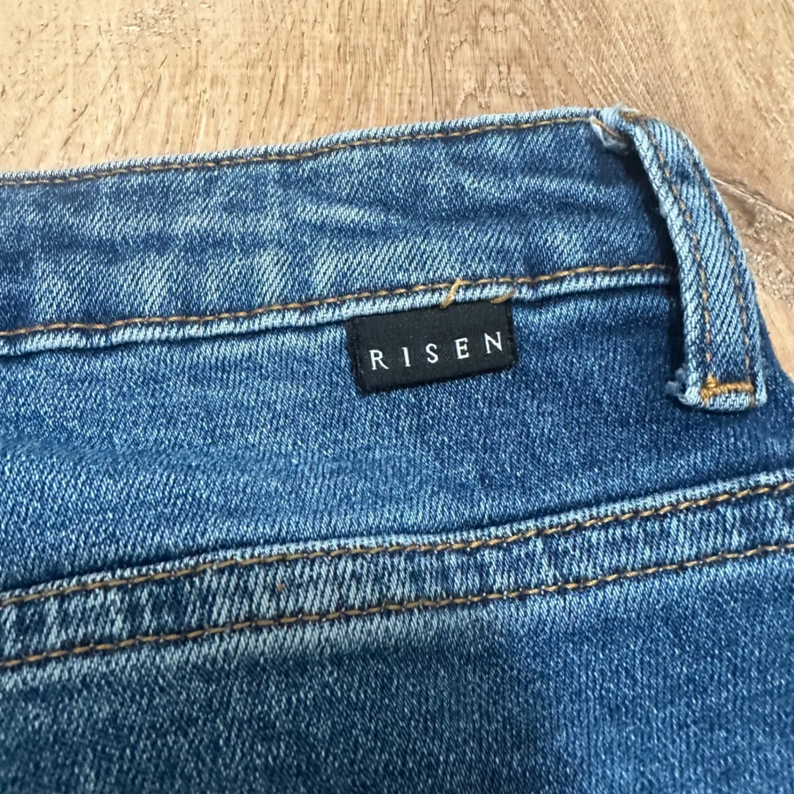 RISEN JEANS | Women's Blue Wash High Rise Flare Leg Cropped Jeans, Size 27/5 - Image 5