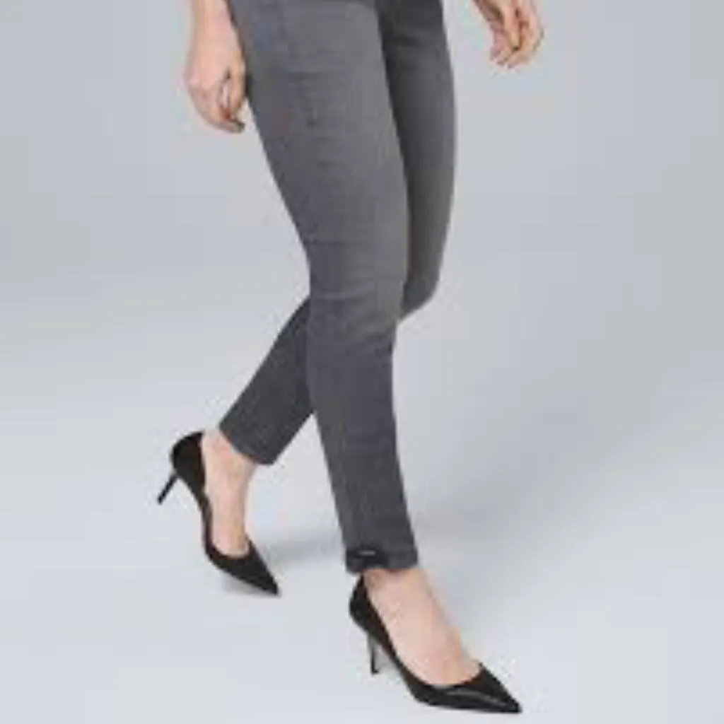 WHBM Classic Rise Skinny Ankle Faux Leather trim jeans in dark gray sz 2 EUC - Image 5