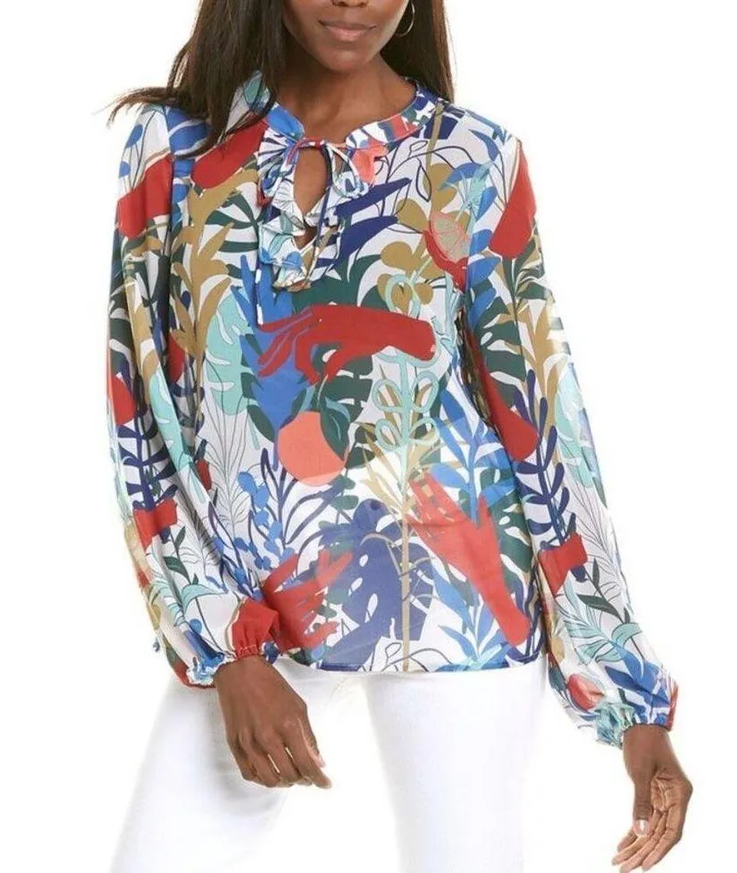 NEW Anthropologie Hutch Floral Meadow Top White Red Blue Blouson Blouse Small - Image 9