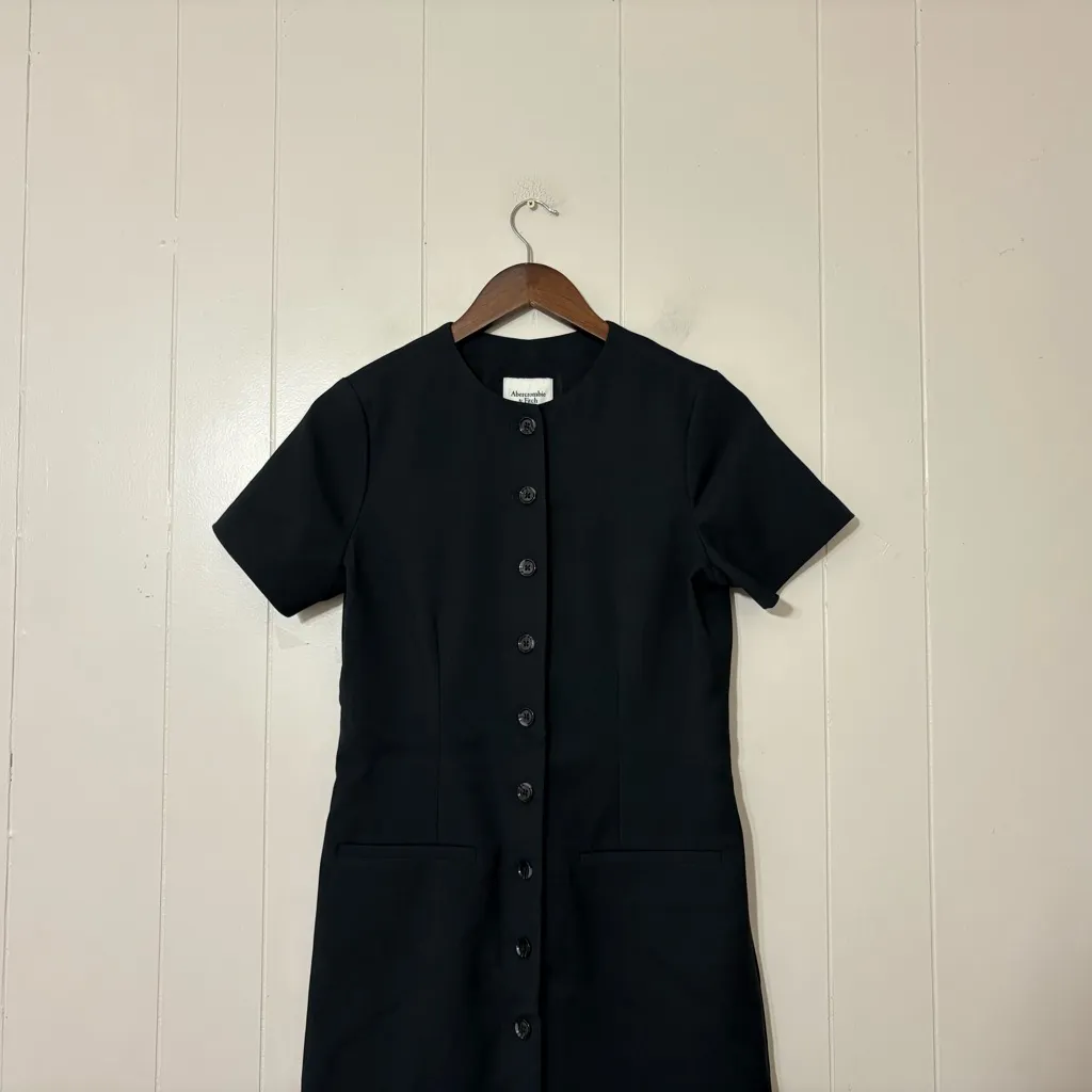 Abercrombie & Fitch Mara High-Neck Button Front Mini Dress Black NWT Size S - Image 3