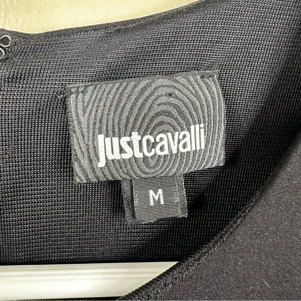 Just Cavalli Dress Womens M Black Printed Jersey Bodycon Art To Wear Y2K Artsy - Image 11