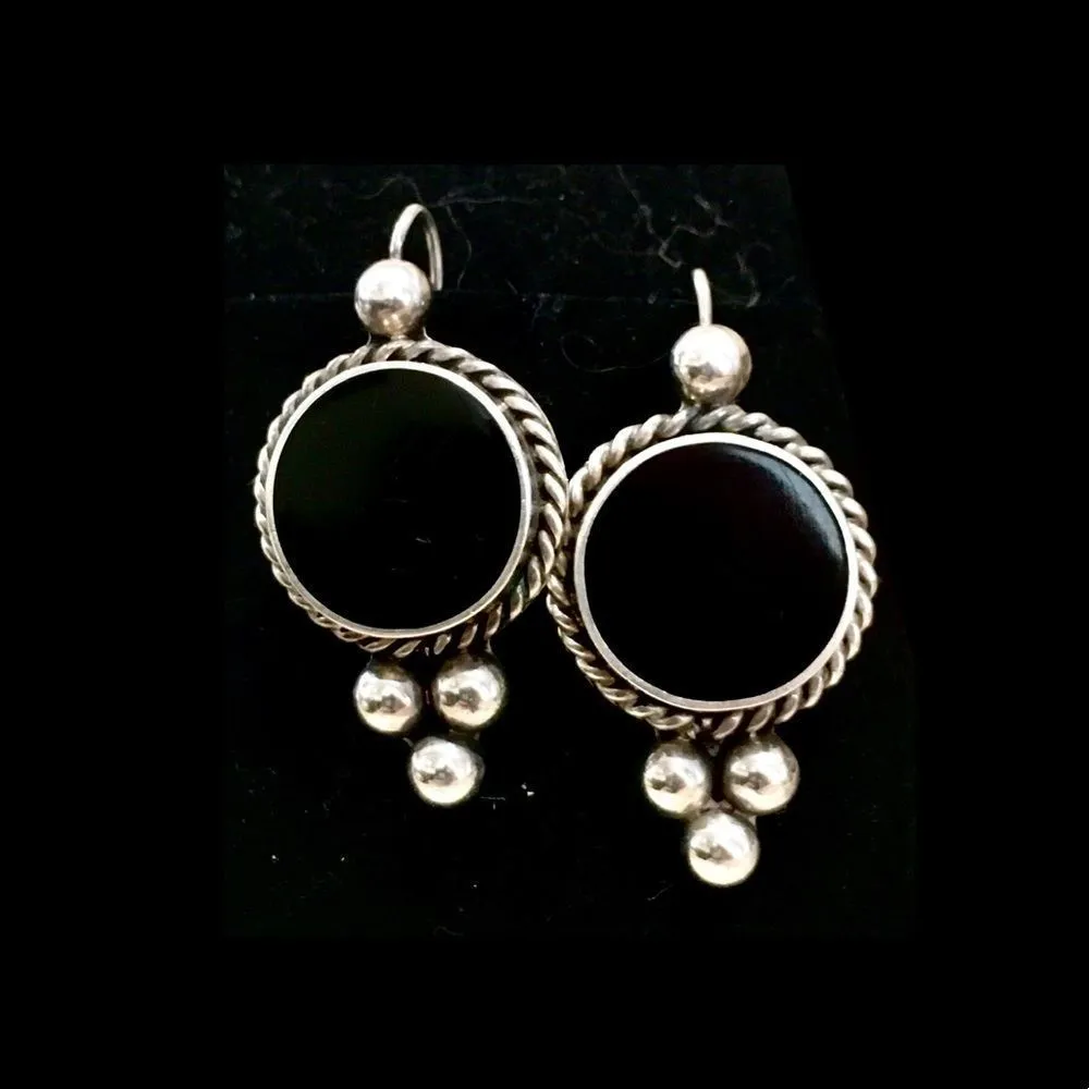 Sterling Silver TAXCO  Onyx Drop Earrings - Image 2