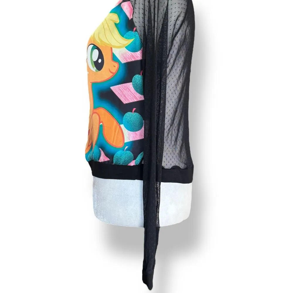 Andrea Crews Applejack Mesh Long Sleeve Top My Little Pony Silk Front Cropped Black - Image 4