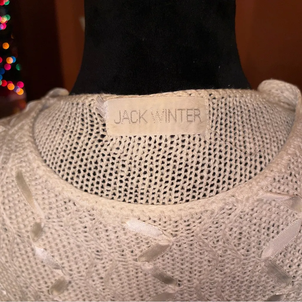 80’s Cream Knit Short Sleeve Sweater White - Image 6