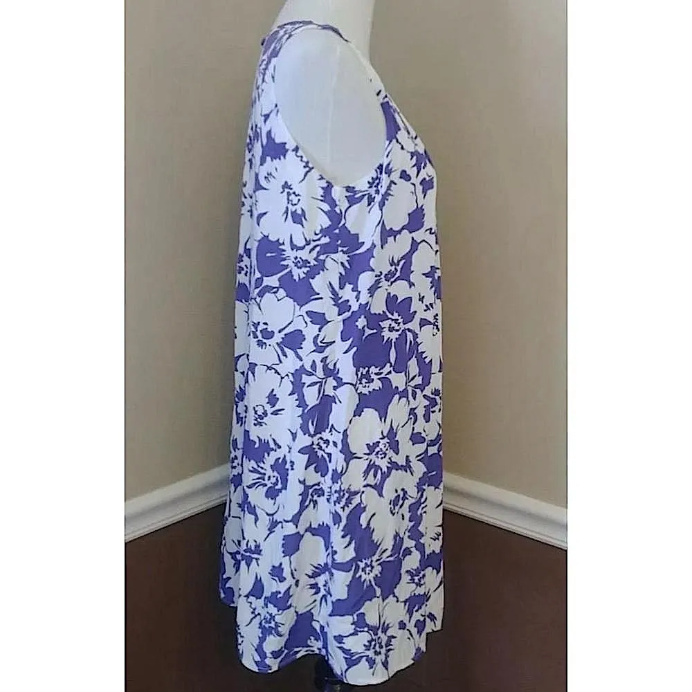 NEW Pink Owl ModCloth White & Indigo Floral Pleated Sleeveless Shift Dress L - Image 4