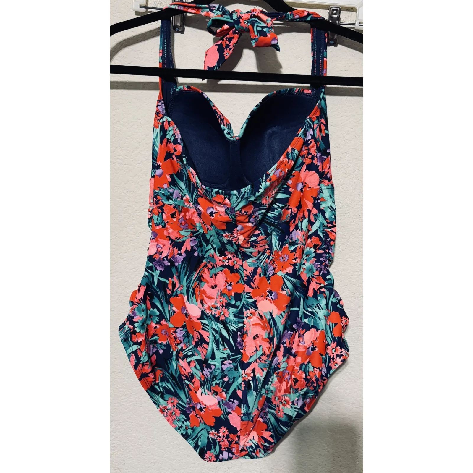 Catalina Swimsuit Size L 12-14 Tropical Floral One Piece Tie neck slimming retro - Image 4