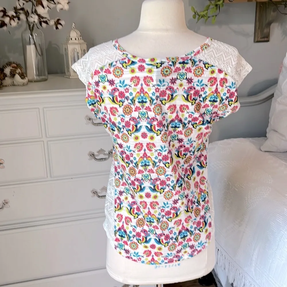 Bohemian Top Lace Knit Colorful Shirt Lightweight Womens Small - Image 7