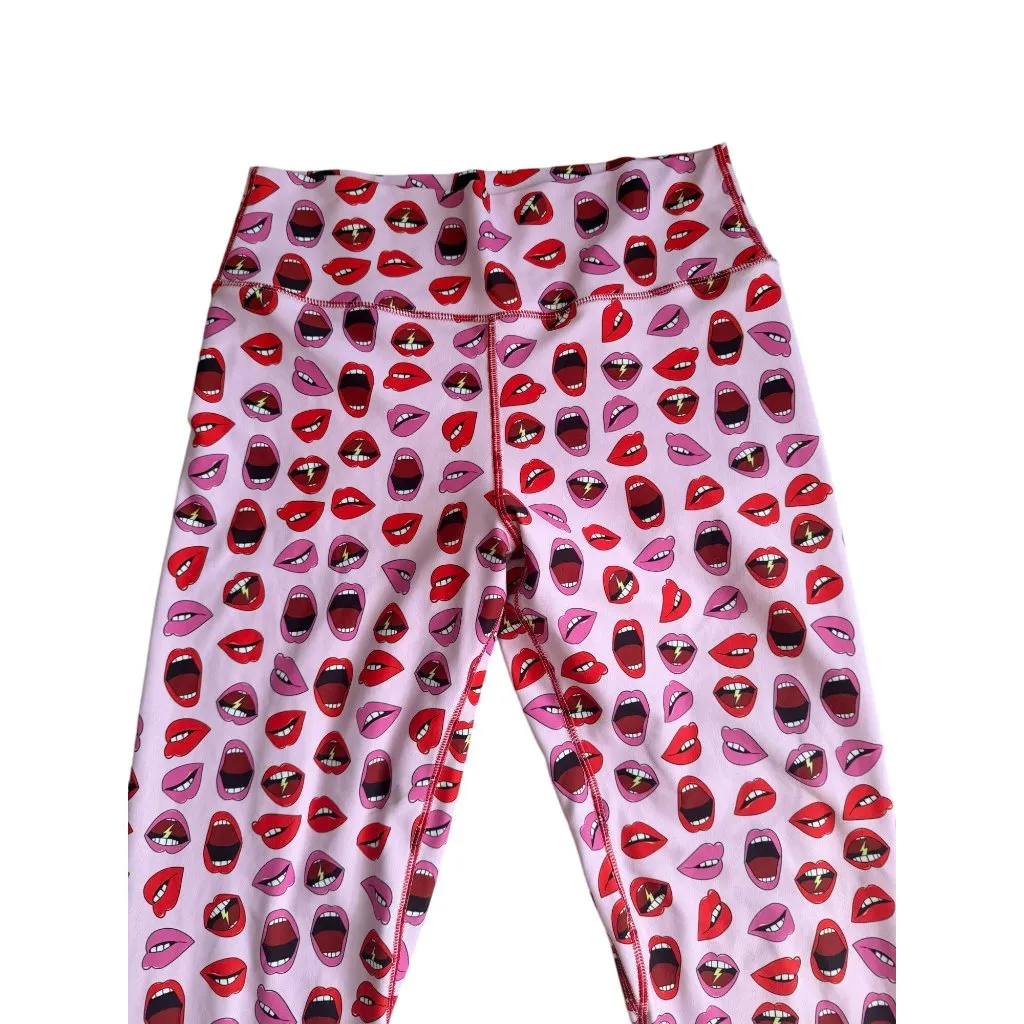 BRITTANY ALLEN Athleisure Project Runway Lipstick Print Workout Tights Leggings Pink Size XL - Image 5