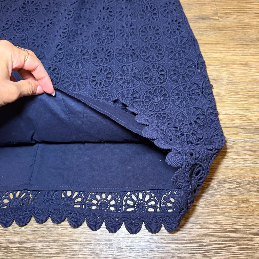 Boden Navy Lace Mini Dress 10R Scalloped Hem Keyhole Back Lined Cotton Blue Size 10 - Image 5