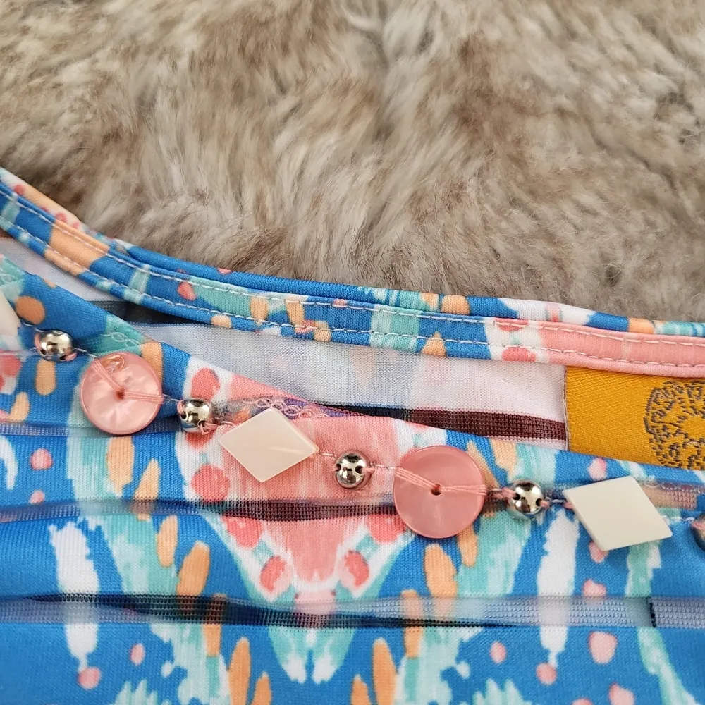 Ruby Rd. 3/4 Sleeve Top Blue & Mesh Stripes Size Medium - Image 2