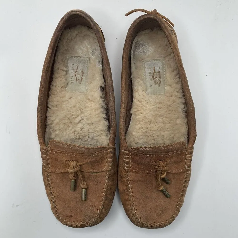 UGG Sz 6 Roni Moccasin Slipper Suede Leather Loafer Shoes Chestnut Brown Women’s - Image 5