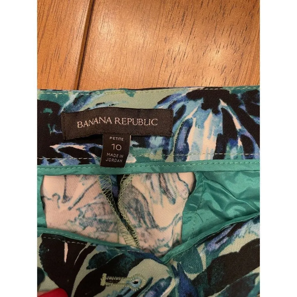 Banana Republic Size 10 Petite Avery Floral Print Ankle Pants Blue Green EUC - Image 4