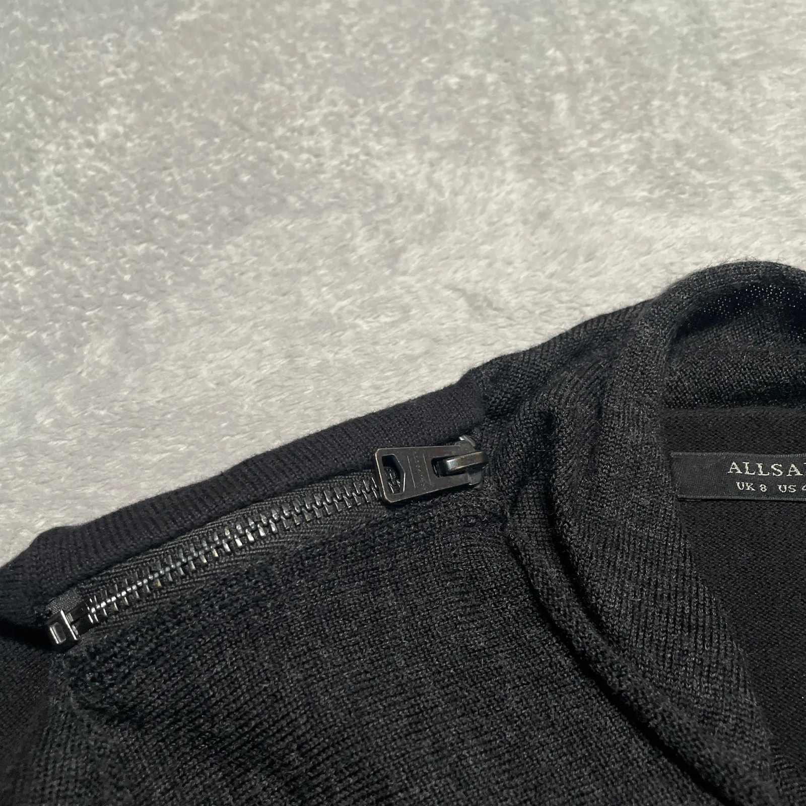 AllSaints Sweater Womens 4 Grey Black Drina Cardigan Asymmetric Wool Cotton - Image 5