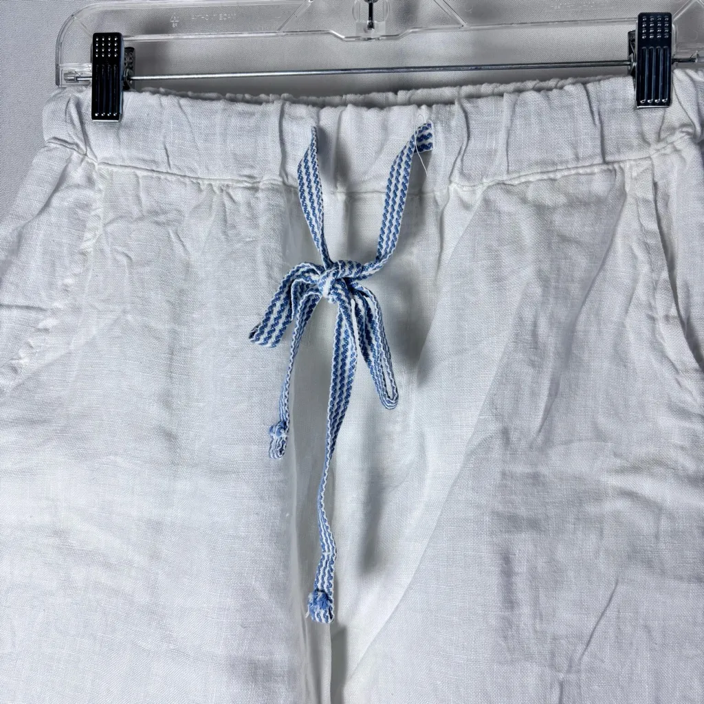 F.K made in Italy white linen elastic waist drawstring shorts Size Medium - Image 3