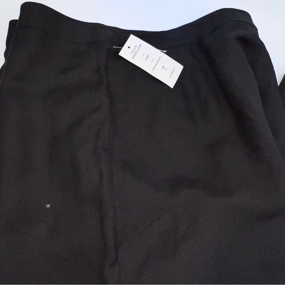 Tahari Authur S. Levine Ocean Blue/Black Straight Leg Linen Blend Pants Size 16 - Image 8