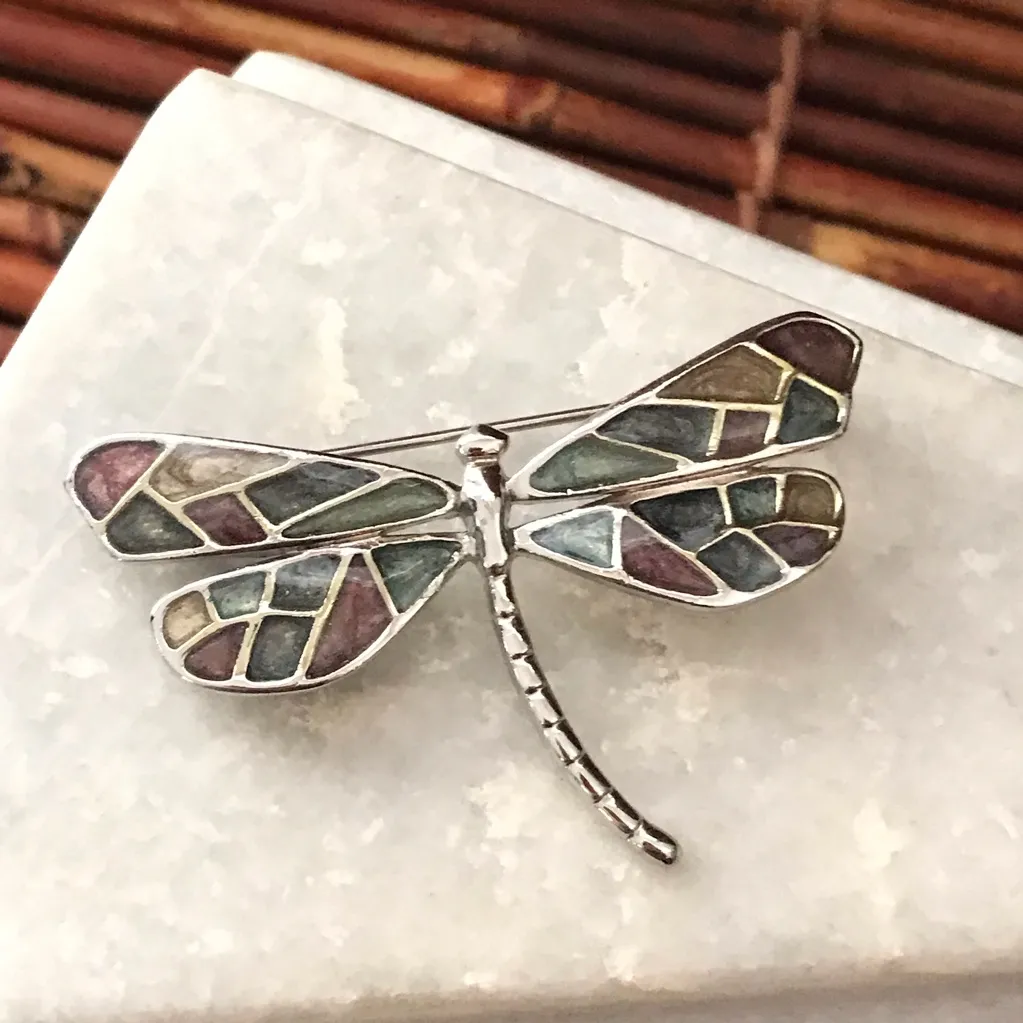 Dragonfly Enameled Silver Tone Brooch Pin - Image 2