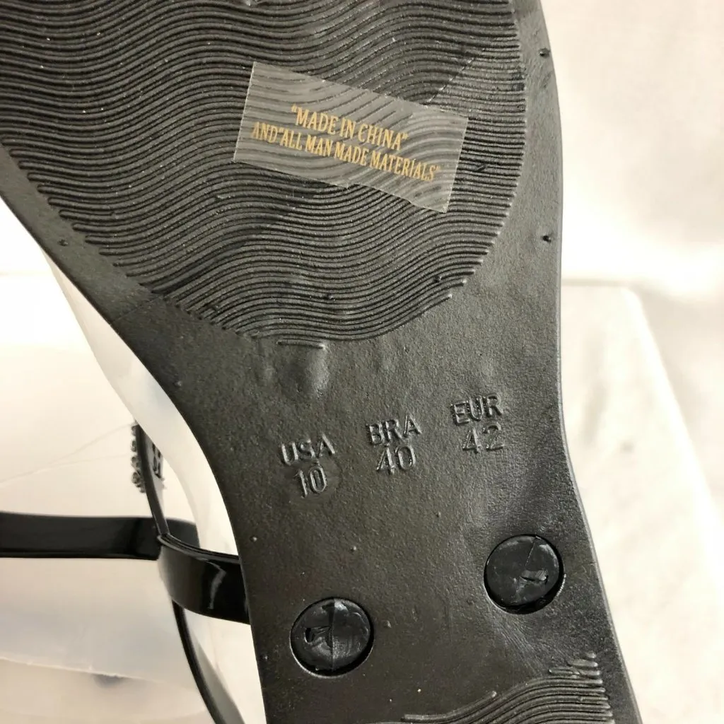 Blue Suede Shoes Womens Sandals Thong Rubber Rhinestones Ankle Strap Black 10 - Image 5