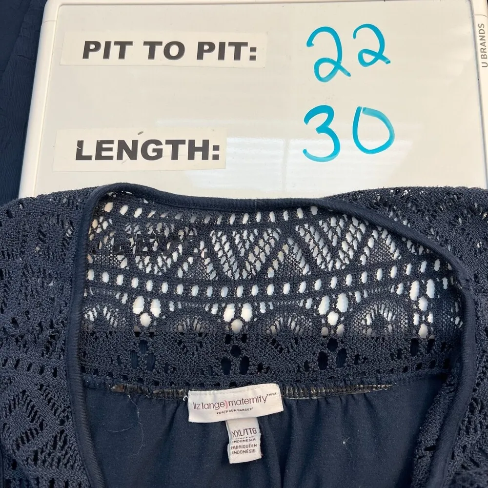 Liz Lange Maternity Navy Blue Crochet Flowy Gauzy Blouse Women's Size XXL - Image 5