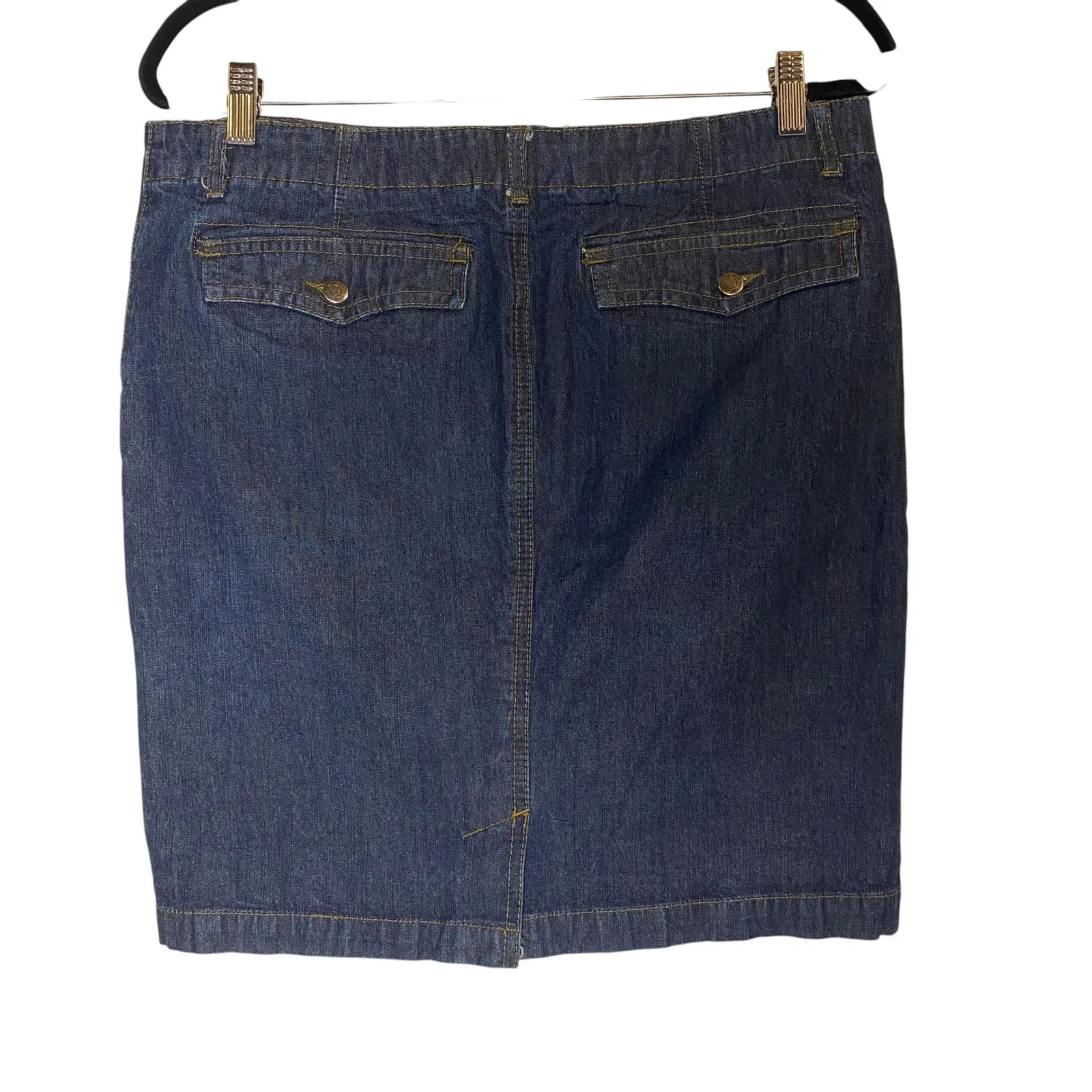 Kenneth Cole Reaction Denim Skirt Pockets Dark Wash Casual Career Size 12‎ - Image 2