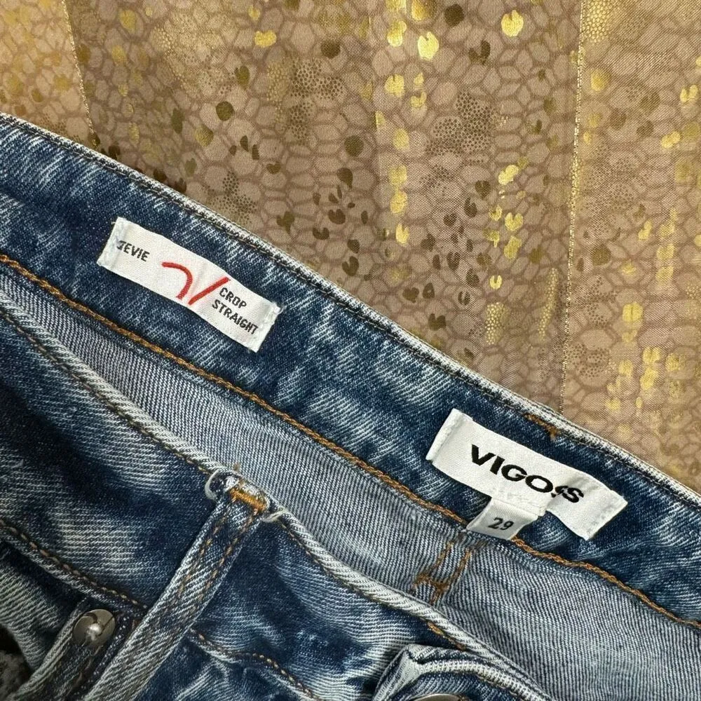 VIGOSS Stevie Crop Straight Leg Blue Acid Washed Jeans Size 29 - Image 3