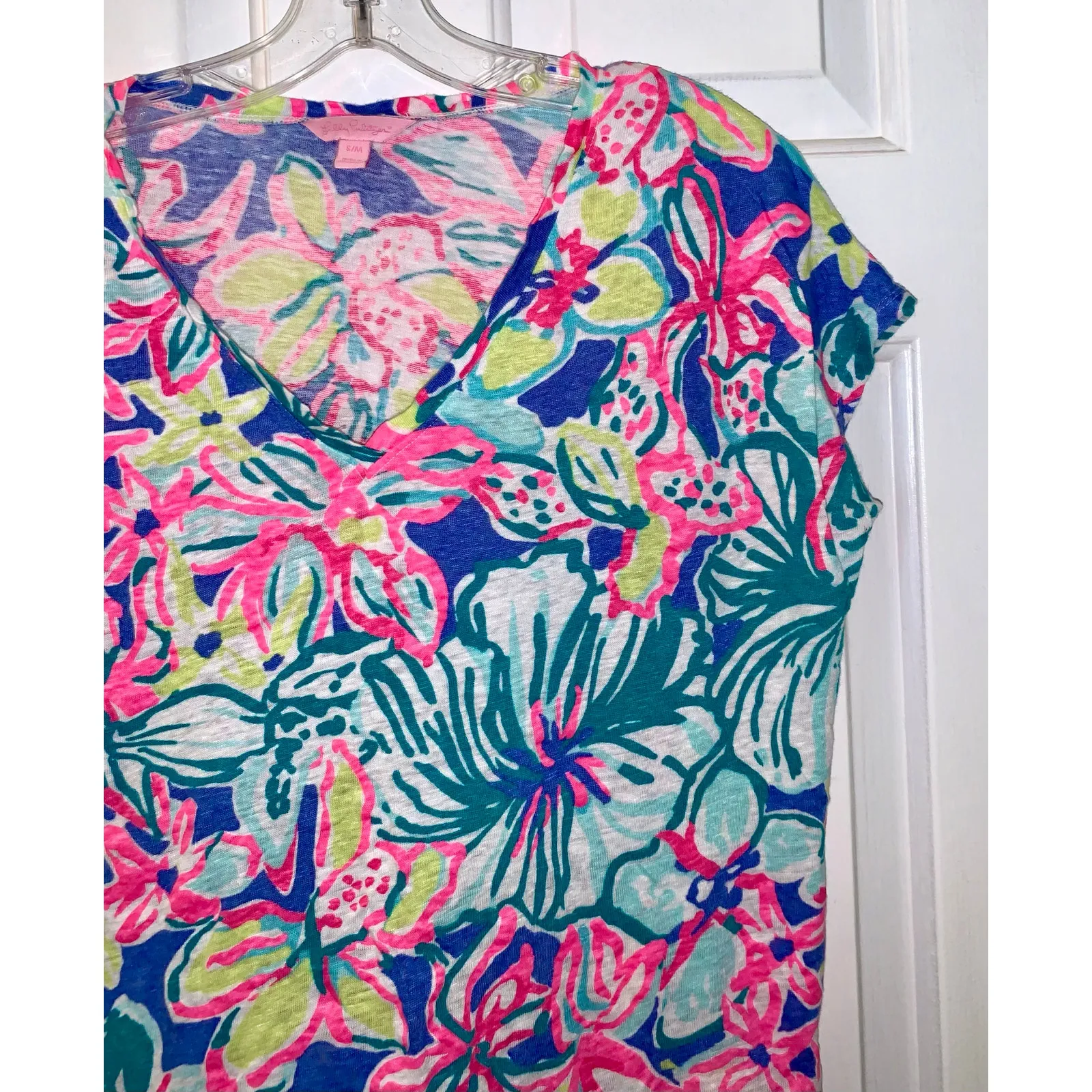 Lilly Pulitzer Iris Blue Casa Azul Hartwell Boxy Linen Floral Tee - Image 4