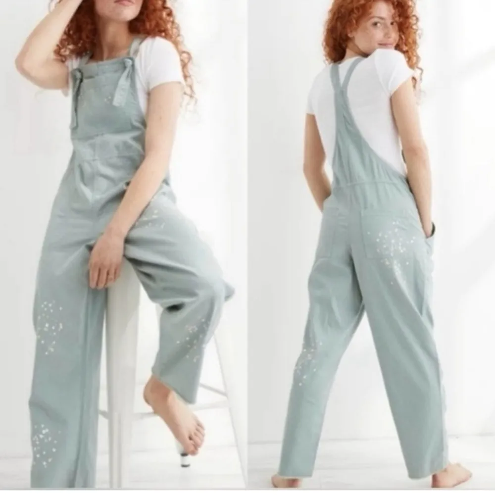 Aerie Women's Werk Play Twill Pain Splatter Green Overalls XS - Image 3