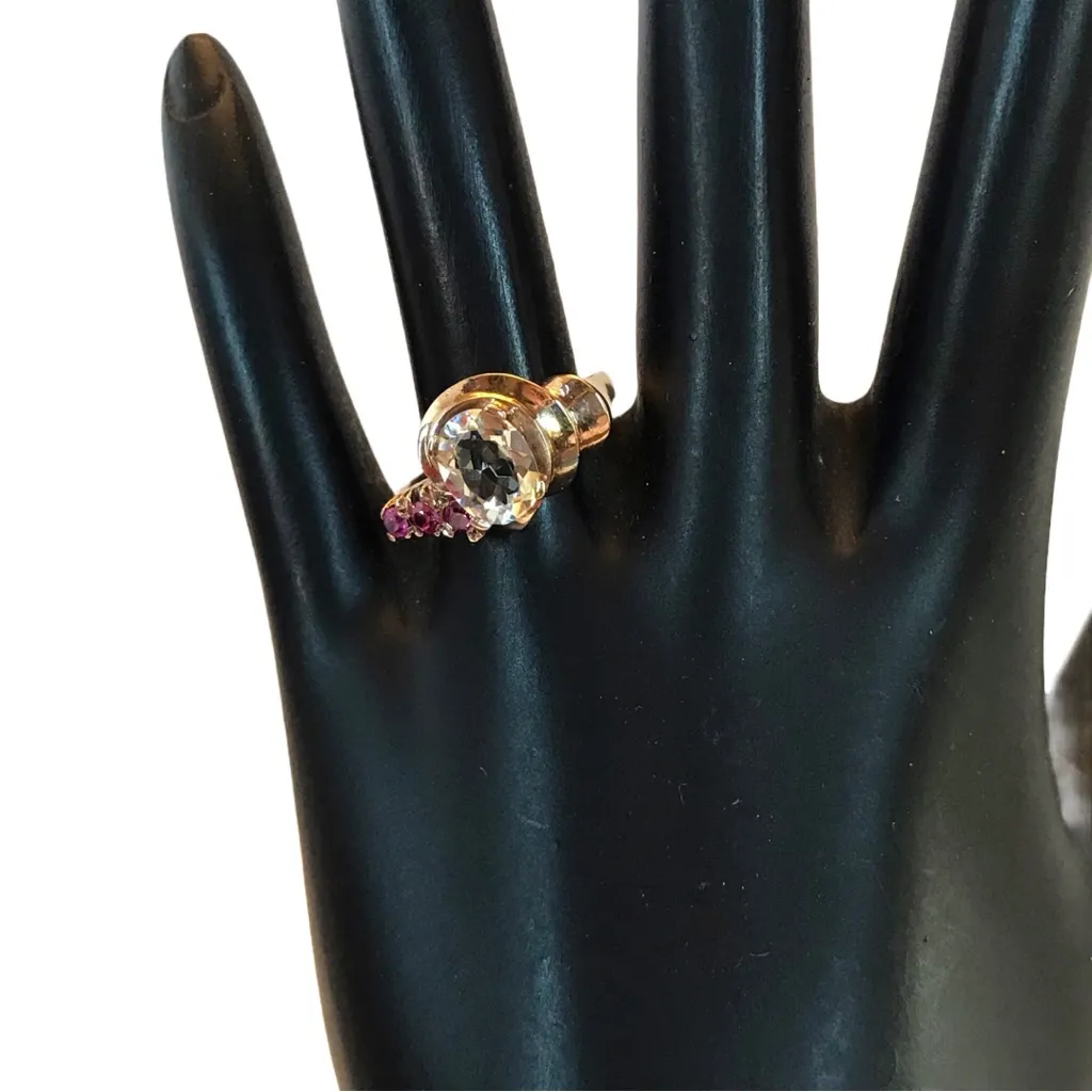 10K SOLID YELLOW GOLD AQUAMARINE AND RUBY RING (7.5) Blue - Image 11