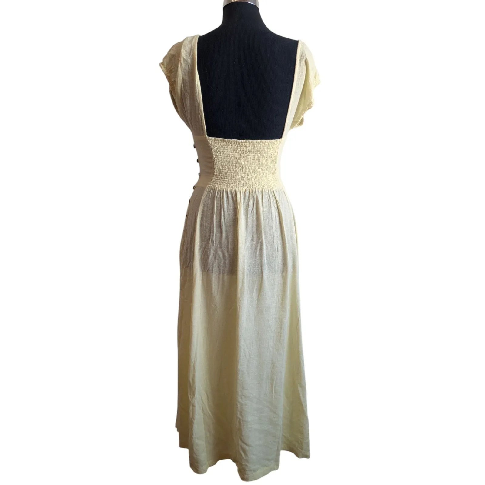 FREE PEOPLE The Getaway Midi Maxi Dress Smocked Cut Out Cotton Yellow Size XS - Image 6