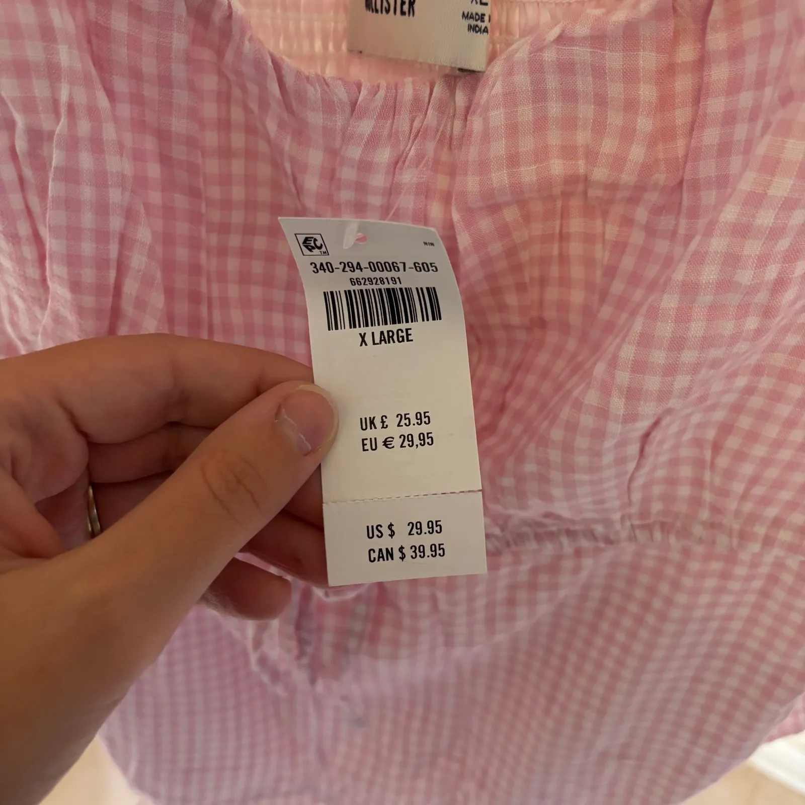 Hollister NWT Women's Pink Gingham On Off Shoulder Scoop Neck Tank Top XL - Image 3