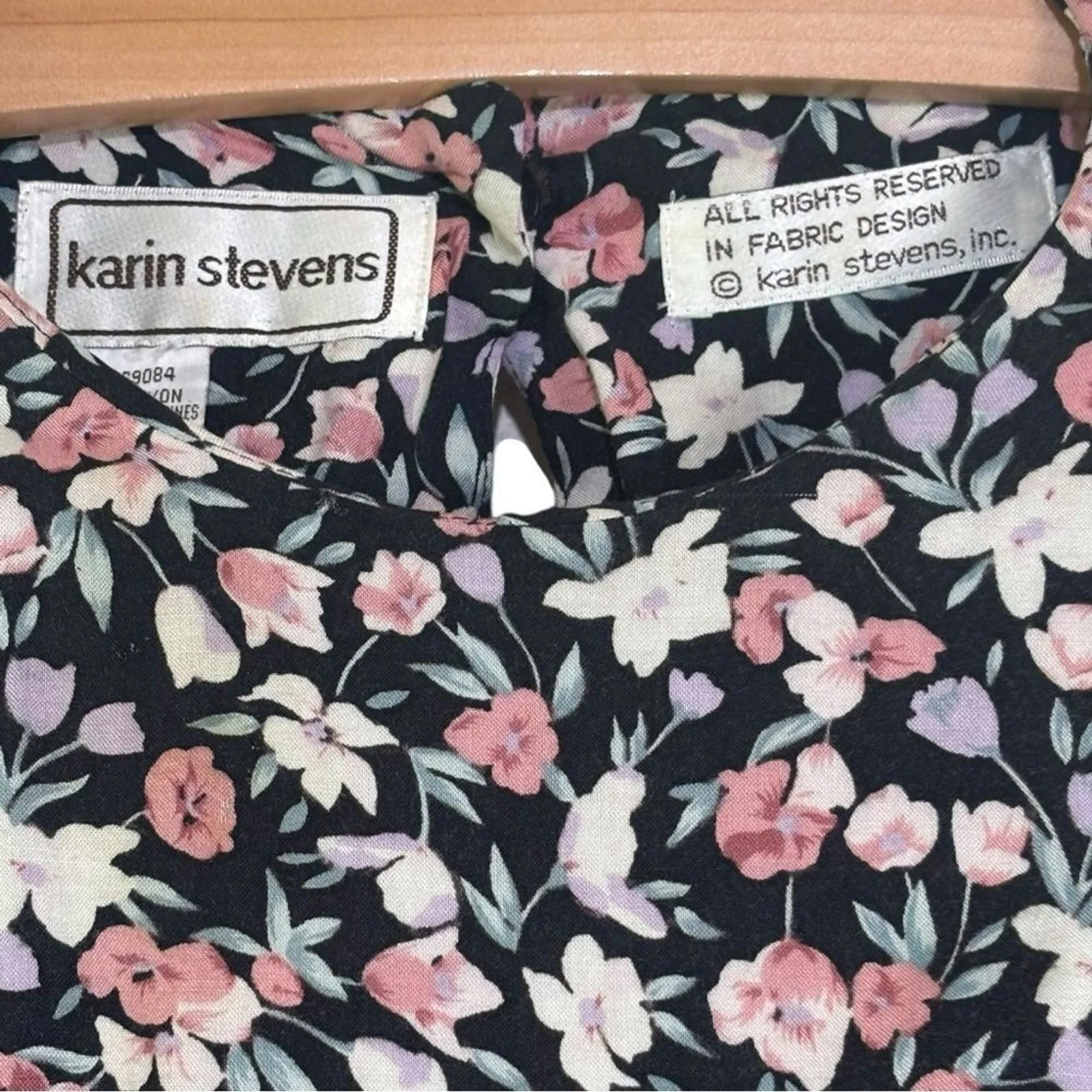 Vintage Karin Stevens Dark Petite Floral Midi Dress sz  M Belted Modest Cottage - Image 9