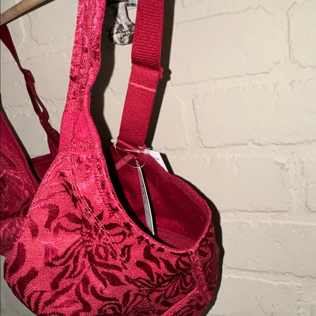 Elegant Red bra jacquard NEW zero bound 38 DDD no wire no padding red wine Size undefined - Image 3