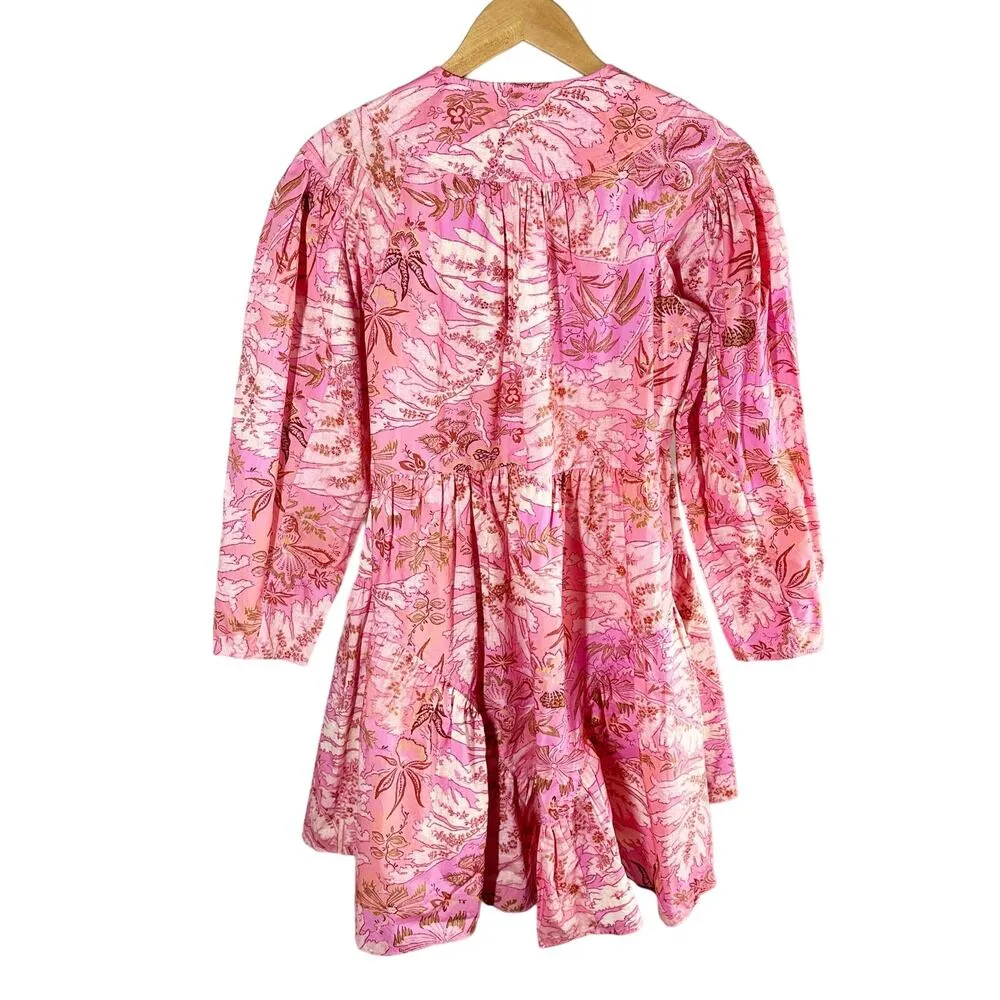 Ulla Johnson Leiko Ruffled Tiered Floral Print Poplin Mini Dress Camellia Size 0 - Image 2