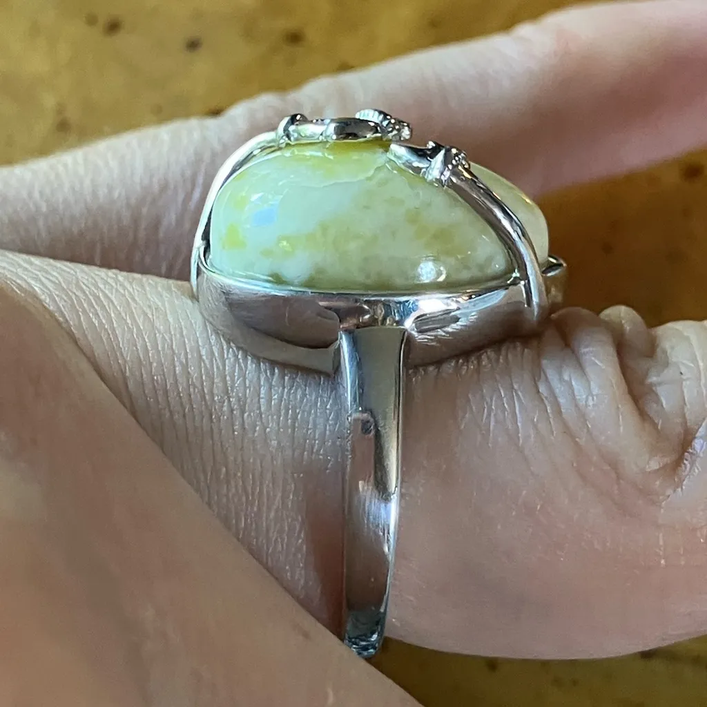 Natural Connemara Marble Sterling Silver Claddagh Ring - Image 3