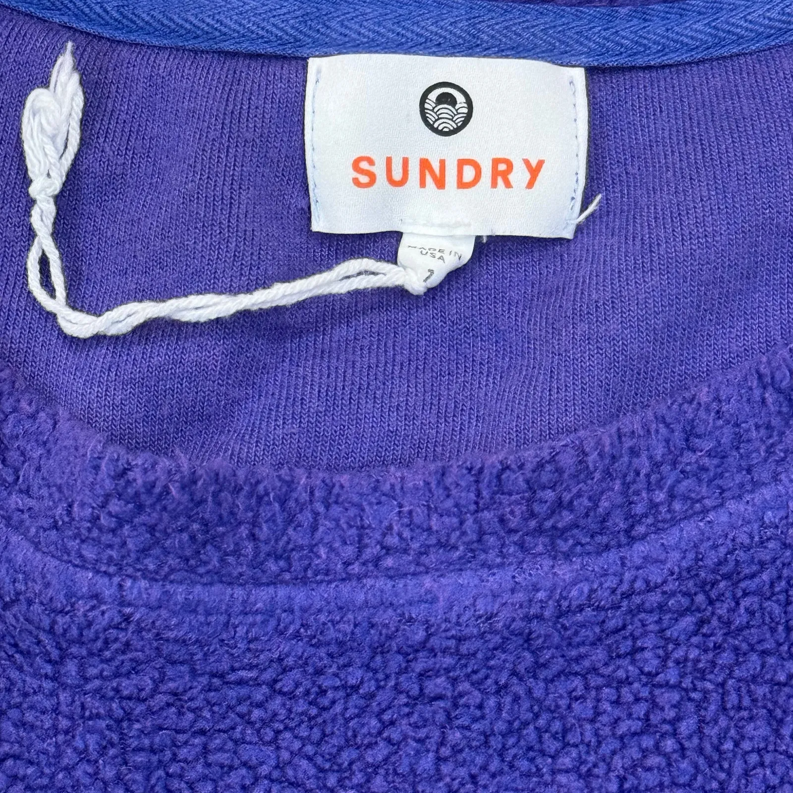 Sundry 1 S Heart Faux Sherpa Sweatshirt Blue Embroidered Pullover Soft TeddyBear - Image 8