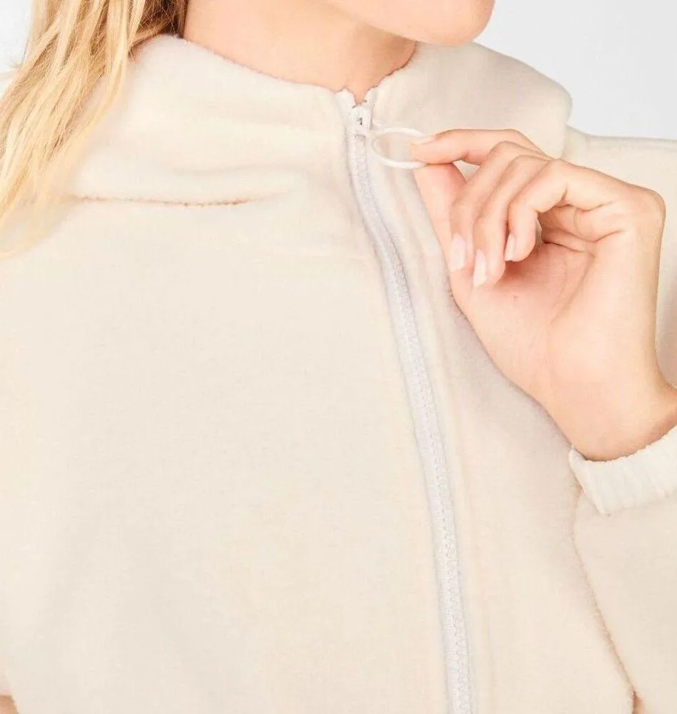 Fabletics | Lotta Teddy Half Zip Pullover Jacket in Tusk Size Medium Soft Hooded - Image 2