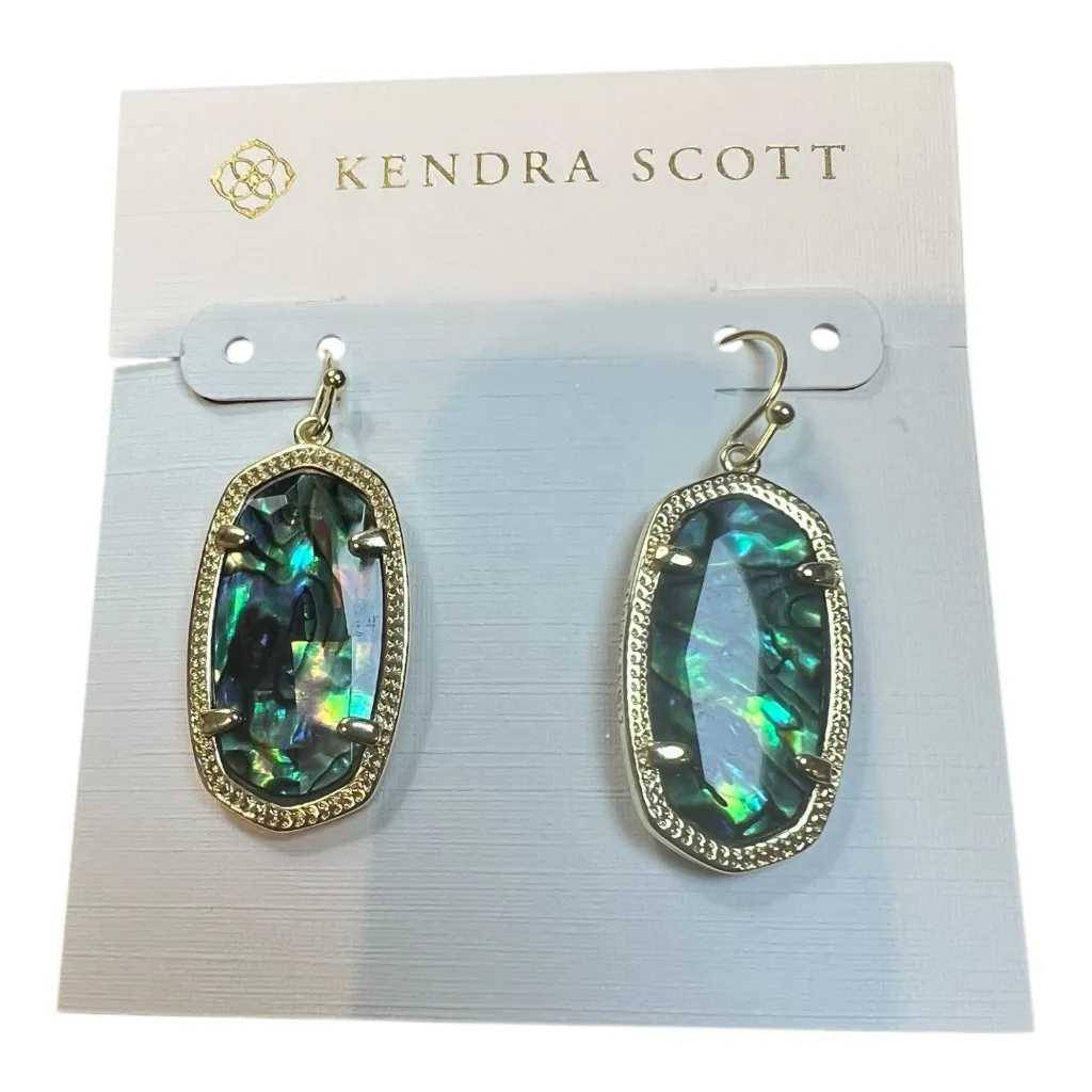 Kendra Scott Elle Drop Earrings Gold Iridescent Abalone Shell Oval Dangle New - Image 3
