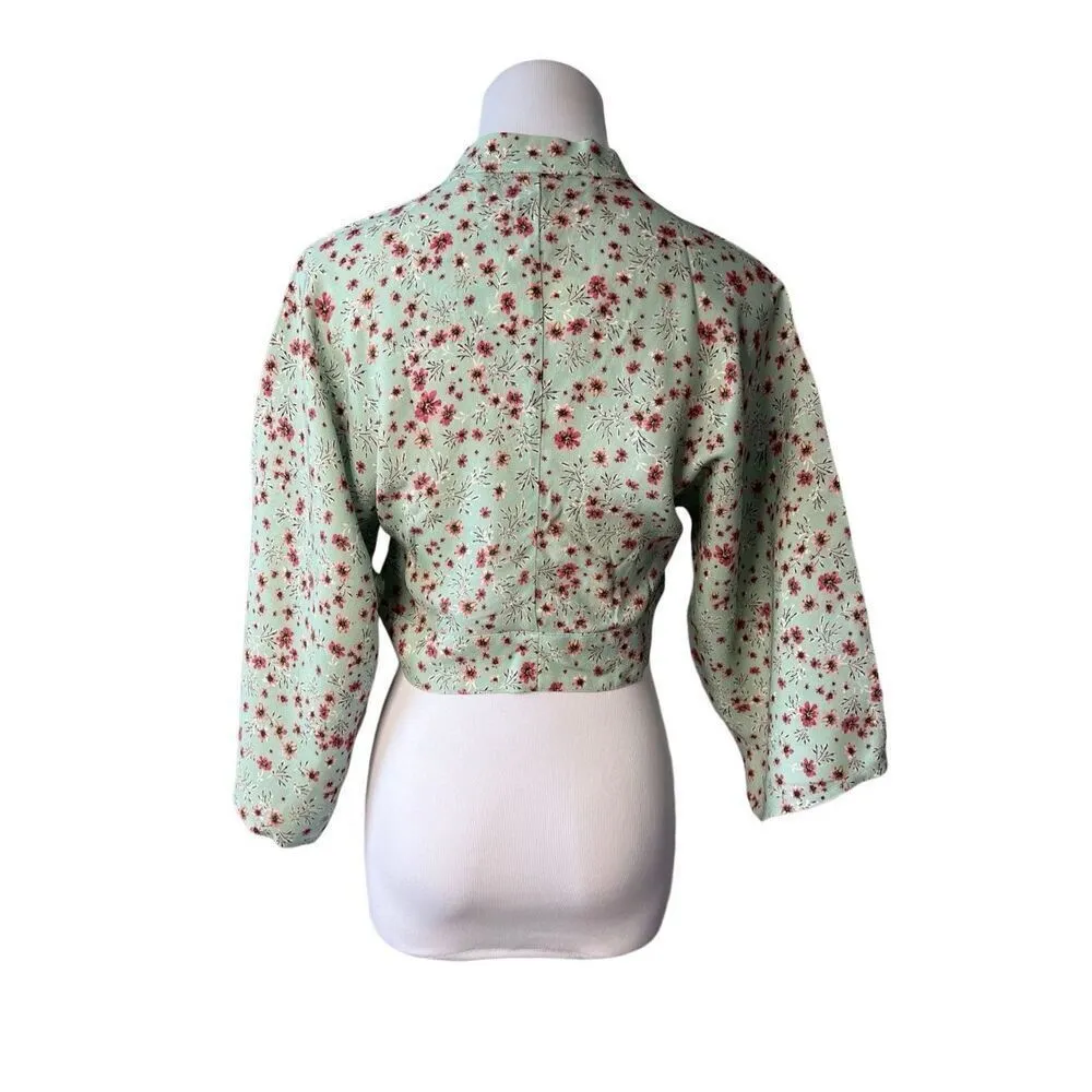 Blue Life Asher Green Floral Kimono Wrap‎ Crop Top Blouse SMALL Retails $165 NWT - Image 3