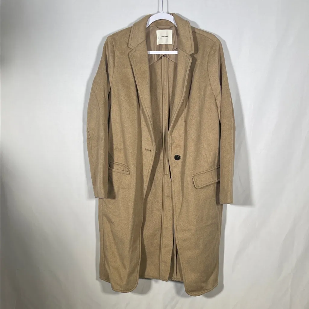 EVERLANE WOMENS WOOL TOPCOAT TRENCH COAT CAMEL TAN SMALL - Image 2