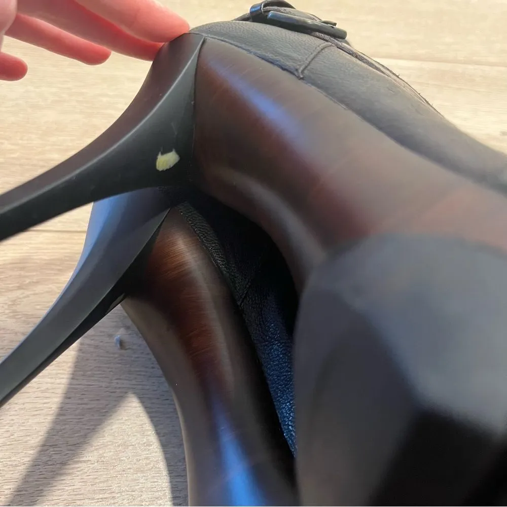 Stuart Weitzman Holdon Dark Brown Strap Leather Moto Platform Boots Size 8.5 - Image 9