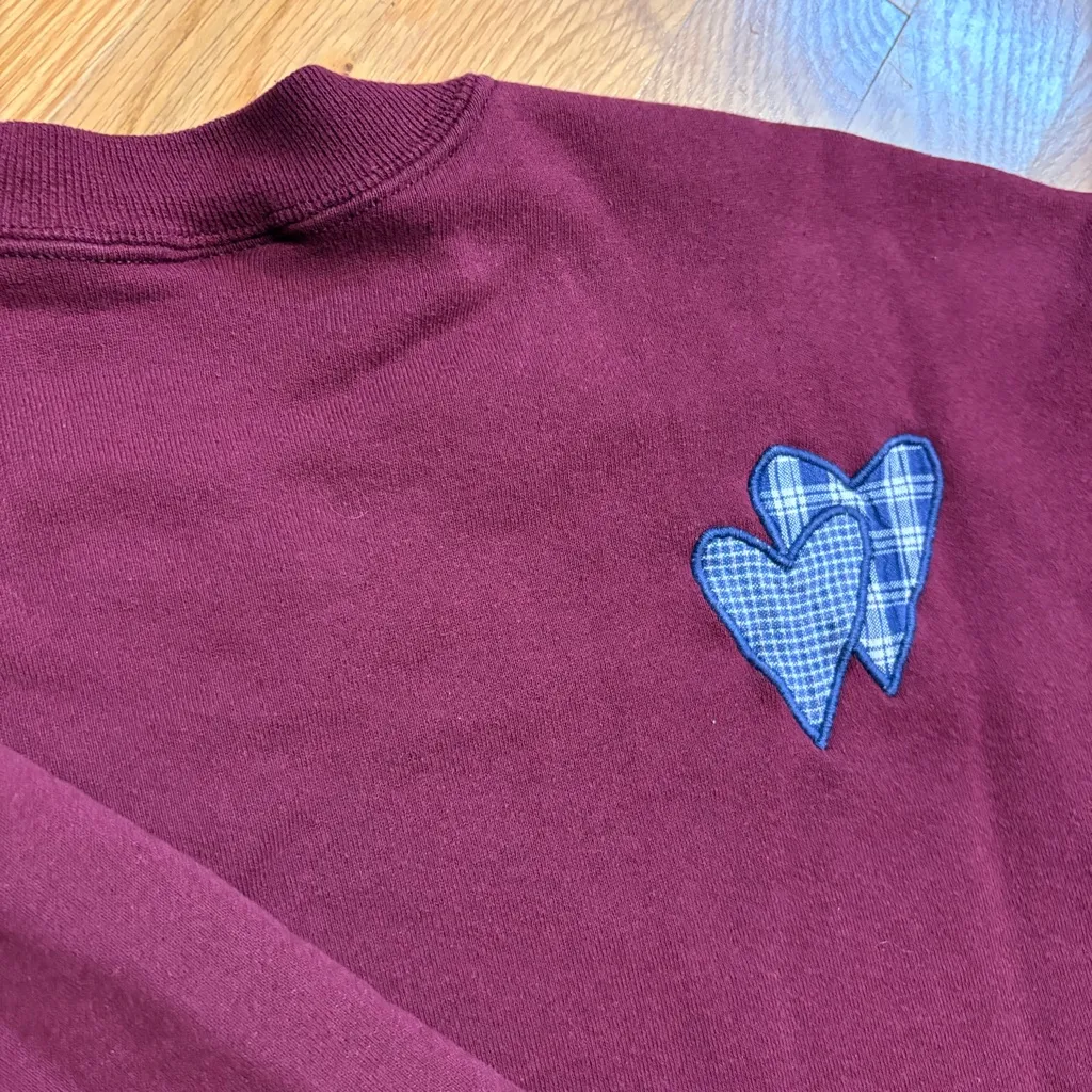 Vintage 90’s H.I.S Crewneck Sweatshirt Burgundy Embroidered Blue Hearts Sz L Red Size L - Image 10