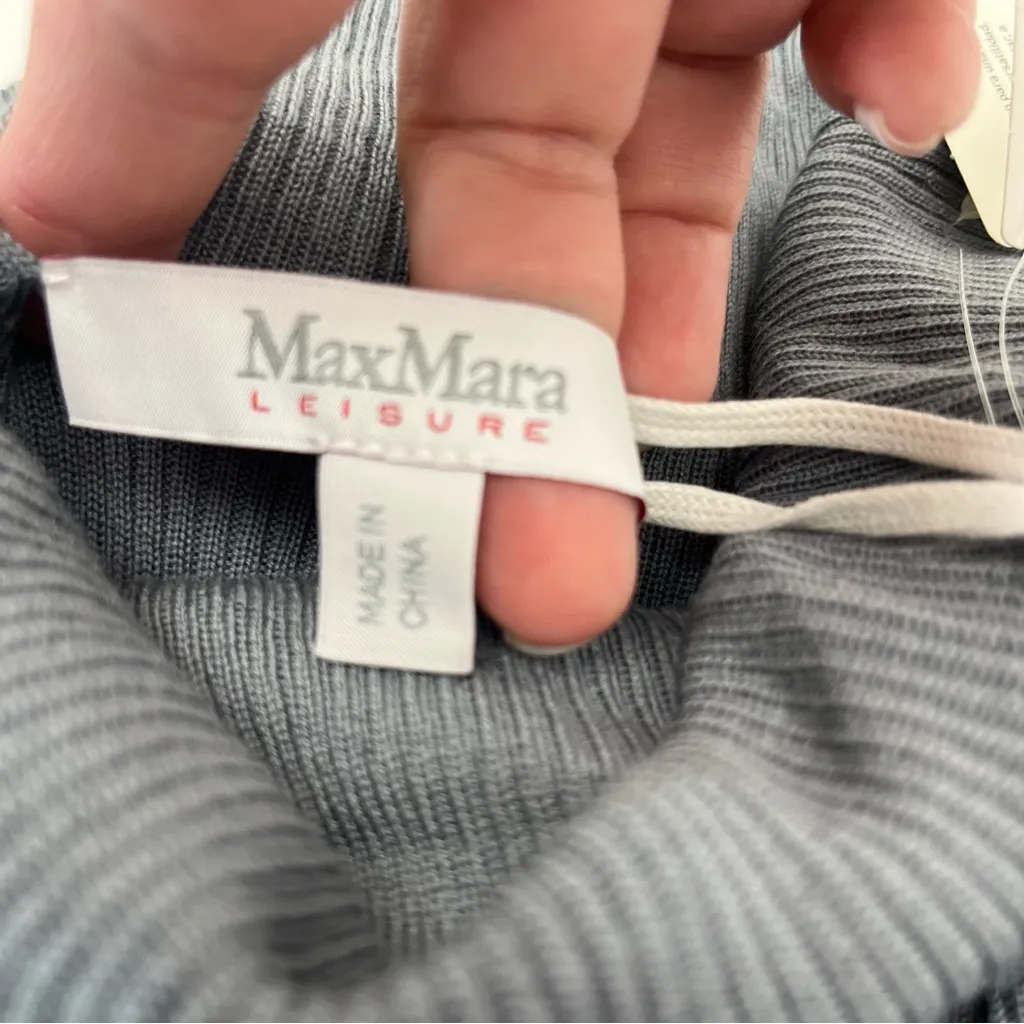 MaxMara‎ Leisure Lorena Off the Shoulder Ribbed Wool Sweater SZ XS Grey Gray NEW - Image 4