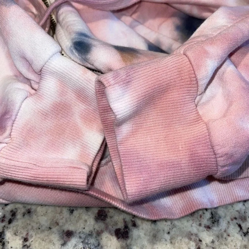 Young Fabulous & Broke Womens Full Zip Hoodie Cropped Medium‎ Pink Tie Dye - Image 4